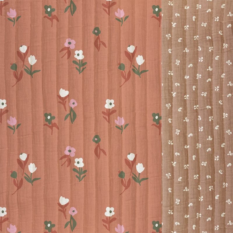 Printed Quilted Double Gauze PIXFLO Ecru / Green